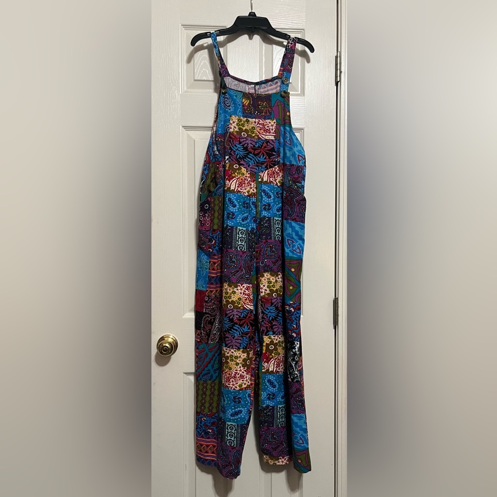 Boho baggy jumpsuit with wide leg in A-blue patchwork